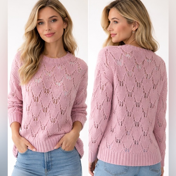 RED Valentino Sweaters - Red Valentino Pink Open-Knit Wool Blend Sweater Size M Made in Italy